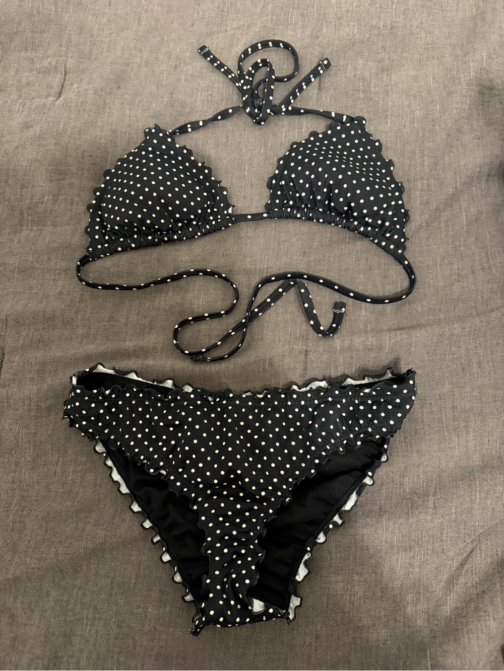 Never worn Shade & Shore Black Polka Dot Shirt Ruffle Bikini